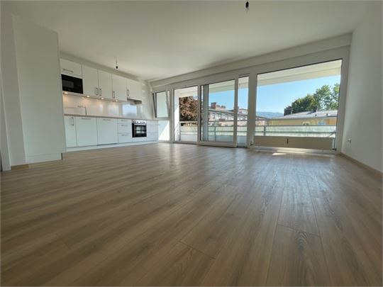 großzügiges Wohnzimmer mit neuer Wohnküche