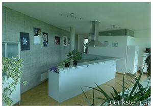 Wohnraum mit moderner Einbauküche